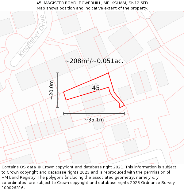 45, MAGISTER ROAD, BOWERHILL, MELKSHAM, SN12 6FD: Plot and title map