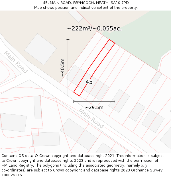 45, MAIN ROAD, BRYNCOCH, NEATH, SA10 7PD: Plot and title map
