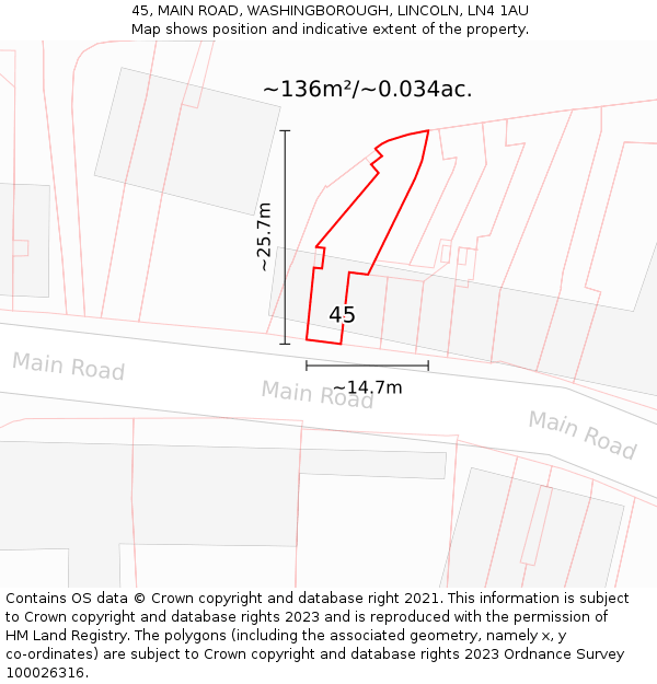 45, MAIN ROAD, WASHINGBOROUGH, LINCOLN, LN4 1AU: Plot and title map