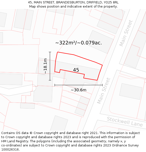 45, MAIN STREET, BRANDESBURTON, DRIFFIELD, YO25 8RL: Plot and title map