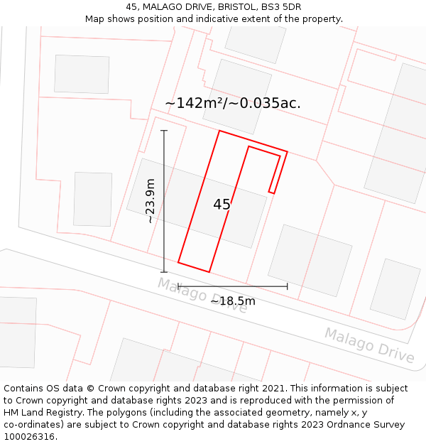 45, MALAGO DRIVE, BRISTOL, BS3 5DR: Plot and title map