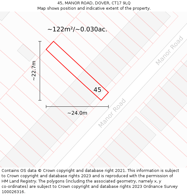 45, MANOR ROAD, DOVER, CT17 9LQ: Plot and title map