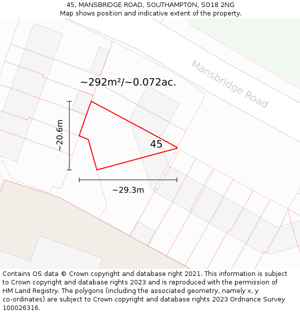 45, MANSBRIDGE ROAD, SOUTHAMPTON, SO18 2NG: Plot and title map