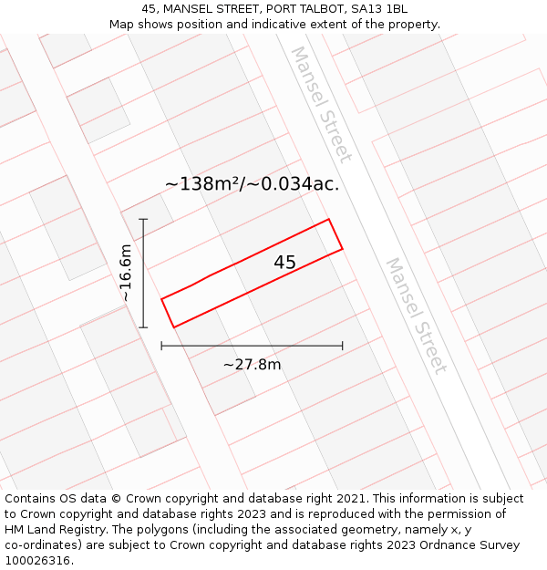 45, MANSEL STREET, PORT TALBOT, SA13 1BL: Plot and title map
