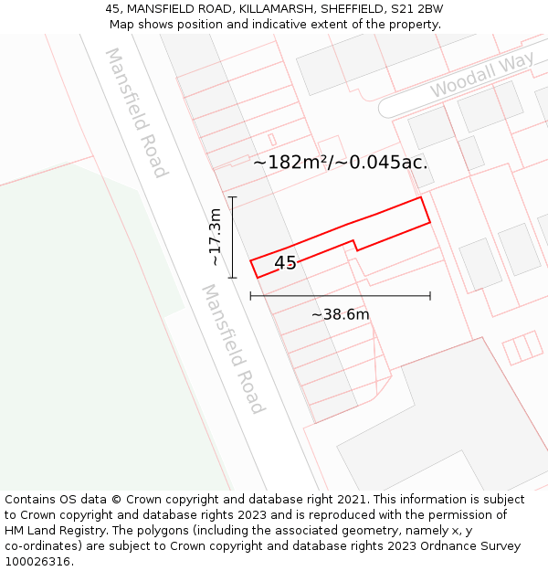 45, MANSFIELD ROAD, KILLAMARSH, SHEFFIELD, S21 2BW: Plot and title map
