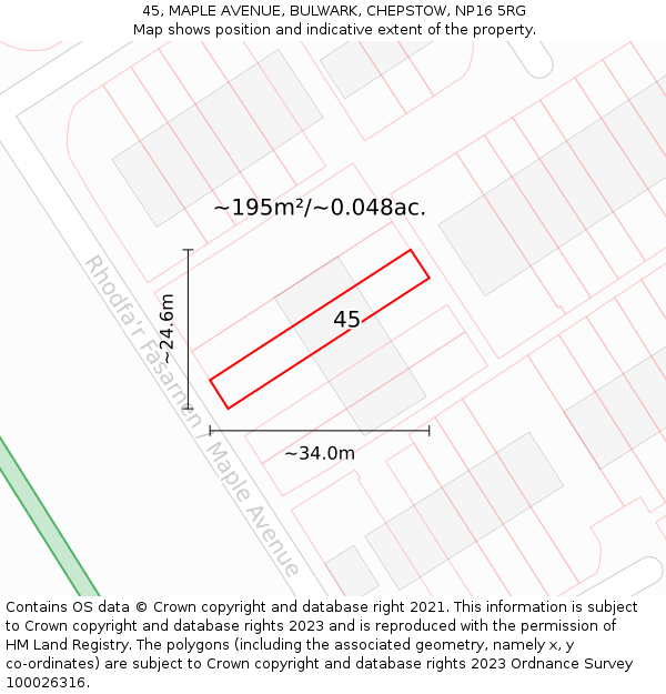 45, MAPLE AVENUE, BULWARK, CHEPSTOW, NP16 5RG: Plot and title map