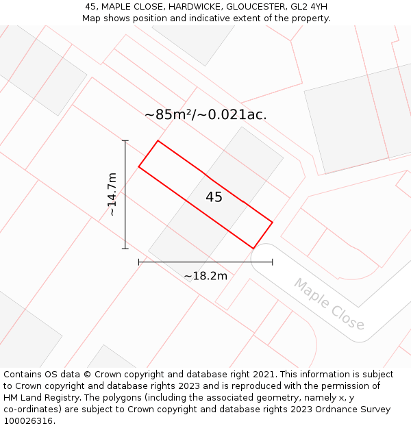 45, MAPLE CLOSE, HARDWICKE, GLOUCESTER, GL2 4YH: Plot and title map
