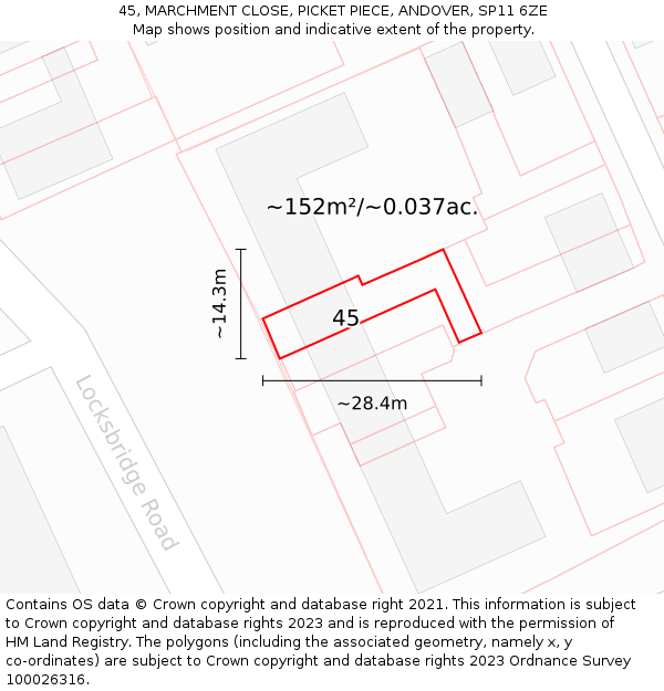 45, MARCHMENT CLOSE, PICKET PIECE, ANDOVER, SP11 6ZE: Plot and title map