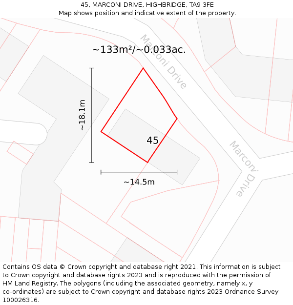 45, MARCONI DRIVE, HIGHBRIDGE, TA9 3FE: Plot and title map