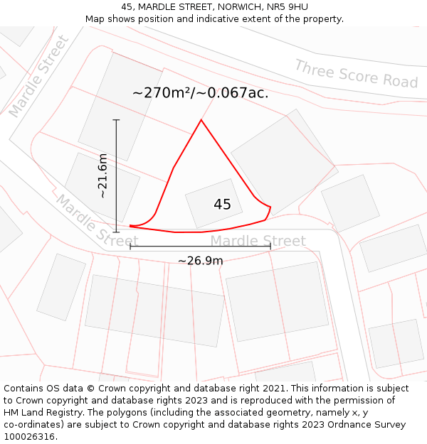 45, MARDLE STREET, NORWICH, NR5 9HU: Plot and title map