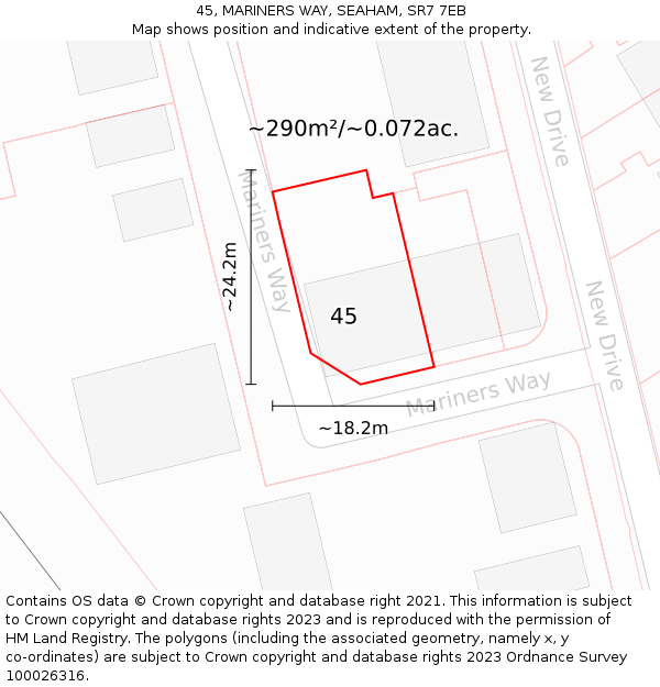 45, MARINERS WAY, SEAHAM, SR7 7EB: Plot and title map