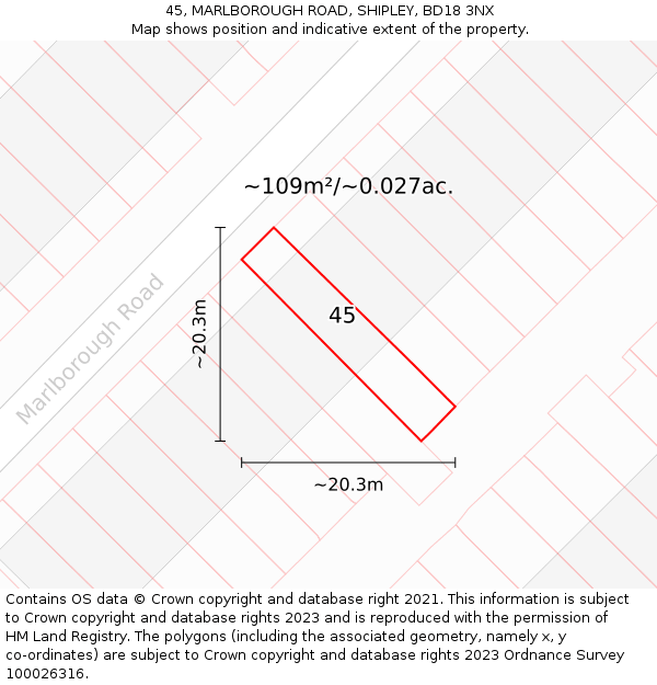 45, MARLBOROUGH ROAD, SHIPLEY, BD18 3NX: Plot and title map