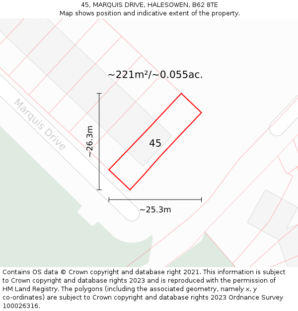 45, MARQUIS DRIVE, HALESOWEN, B62 8TE: Plot and title map