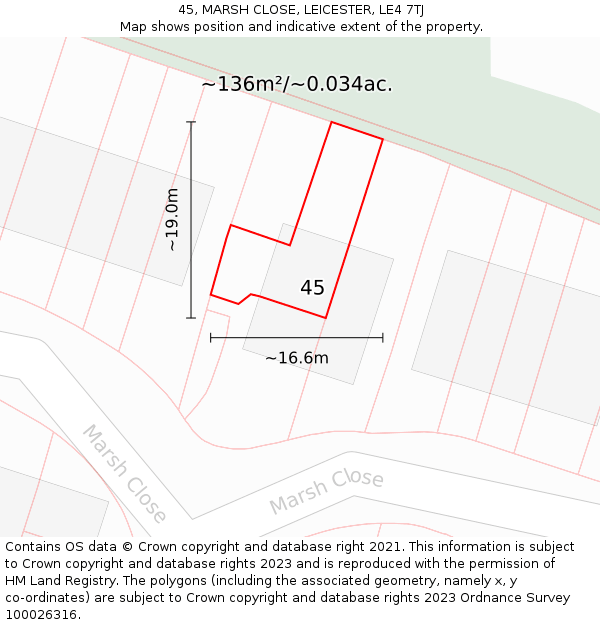 45, MARSH CLOSE, LEICESTER, LE4 7TJ: Plot and title map