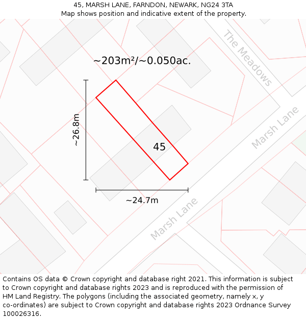 45, MARSH LANE, FARNDON, NEWARK, NG24 3TA: Plot and title map
