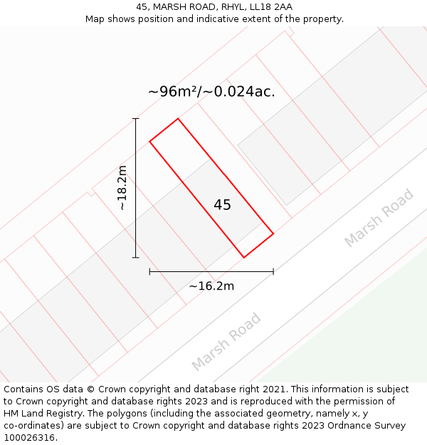 45, MARSH ROAD, RHYL, LL18 2AA: Plot and title map