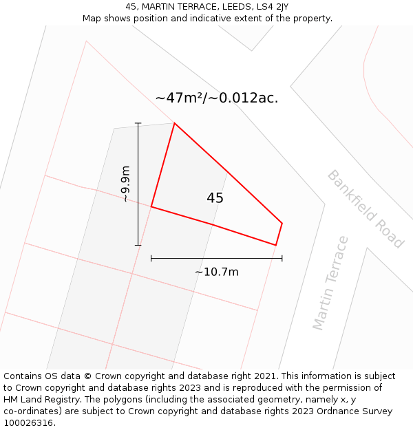 45, MARTIN TERRACE, LEEDS, LS4 2JY: Plot and title map