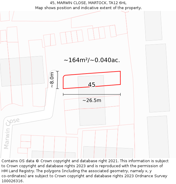 45, MARWIN CLOSE, MARTOCK, TA12 6HL: Plot and title map