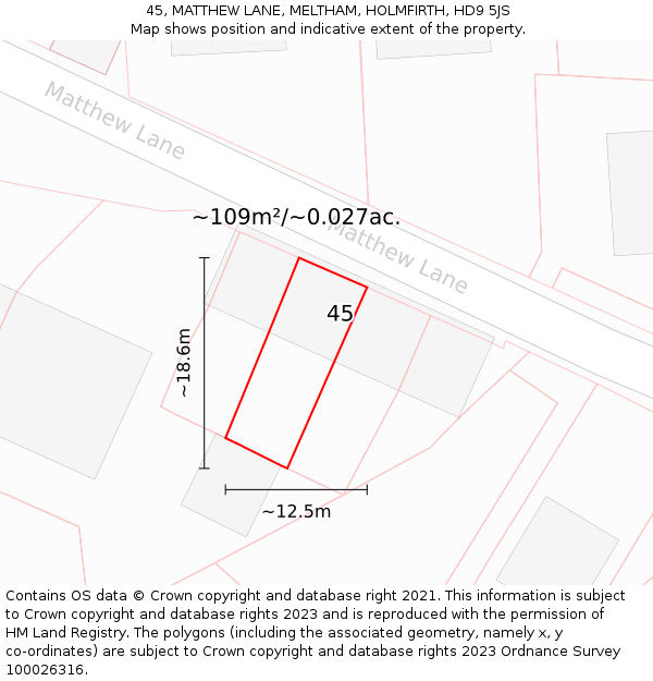 45, MATTHEW LANE, MELTHAM, HOLMFIRTH, HD9 5JS: Plot and title map