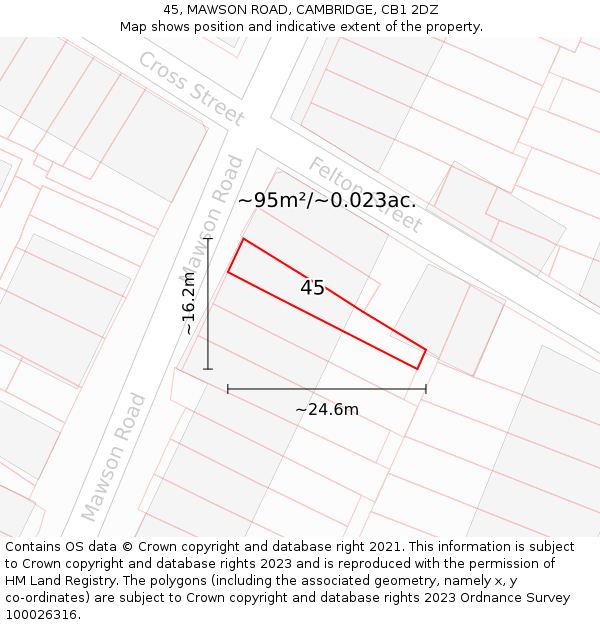 45, MAWSON ROAD, CAMBRIDGE, CB1 2DZ: Plot and title map