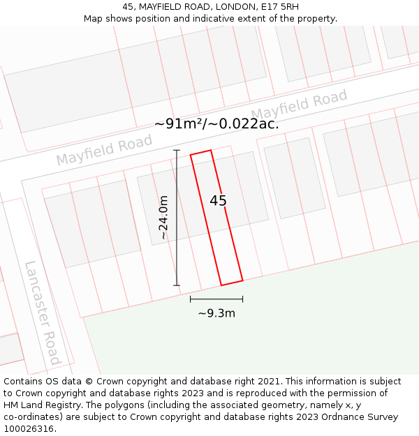 45, MAYFIELD ROAD, LONDON, E17 5RH: Plot and title map