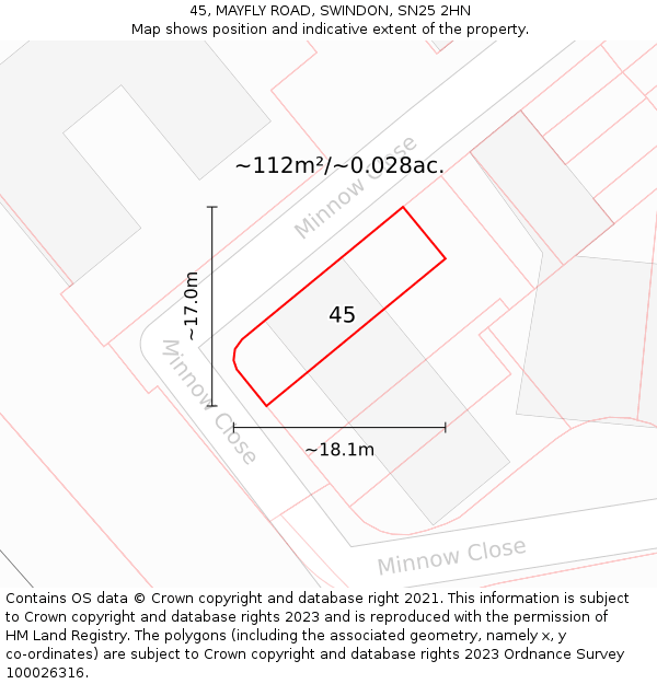 45, MAYFLY ROAD, SWINDON, SN25 2HN: Plot and title map