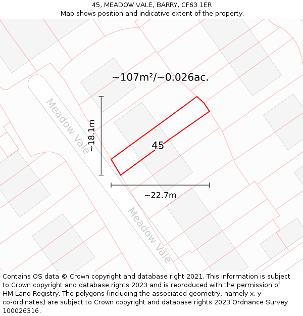 45, MEADOW VALE, BARRY, CF63 1ER: Plot and title map