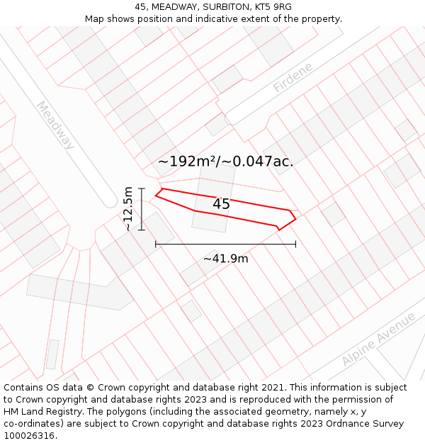 45, MEADWAY, SURBITON, KT5 9RG: Plot and title map