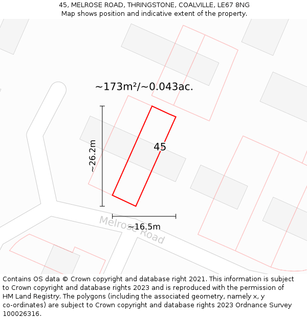 45, MELROSE ROAD, THRINGSTONE, COALVILLE, LE67 8NG: Plot and title map