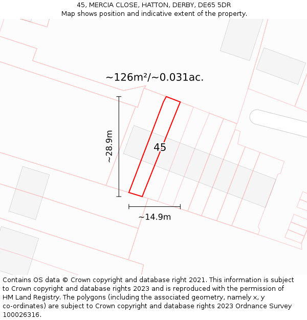 45, MERCIA CLOSE, HATTON, DERBY, DE65 5DR: Plot and title map