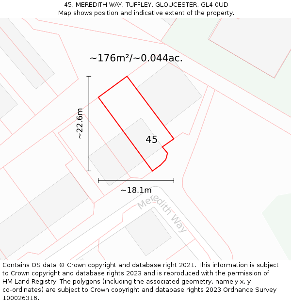 45, MEREDITH WAY, TUFFLEY, GLOUCESTER, GL4 0UD: Plot and title map
