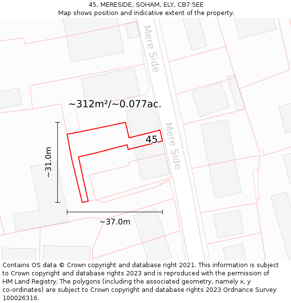 45, MERESIDE, SOHAM, ELY, CB7 5EE: Plot and title map