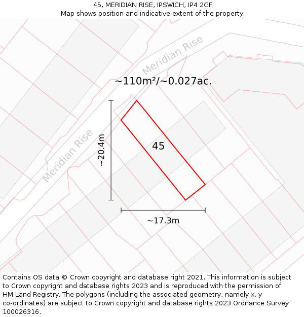 45, MERIDIAN RISE, IPSWICH, IP4 2GF: Plot and title map
