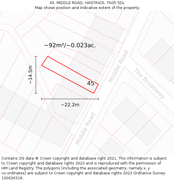 45, MIDDLE ROAD, HASTINGS, TN35 5DL: Plot and title map
