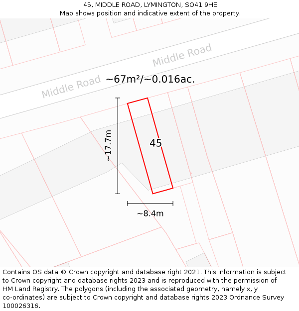 45, MIDDLE ROAD, LYMINGTON, SO41 9HE: Plot and title map