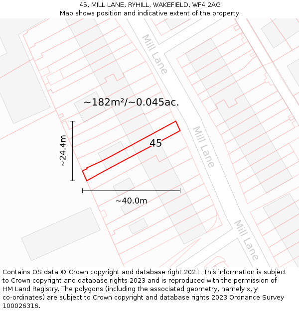 45, MILL LANE, RYHILL, WAKEFIELD, WF4 2AG: Plot and title map