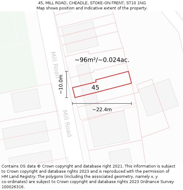 45, MILL ROAD, CHEADLE, STOKE-ON-TRENT, ST10 1NG: Plot and title map