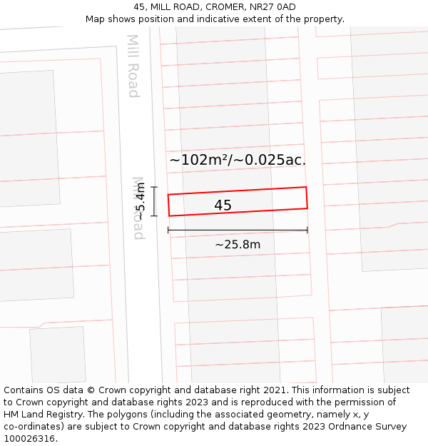 45, MILL ROAD, CROMER, NR27 0AD: Plot and title map