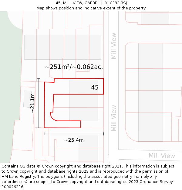 45, MILL VIEW, CAERPHILLY, CF83 3SJ: Plot and title map