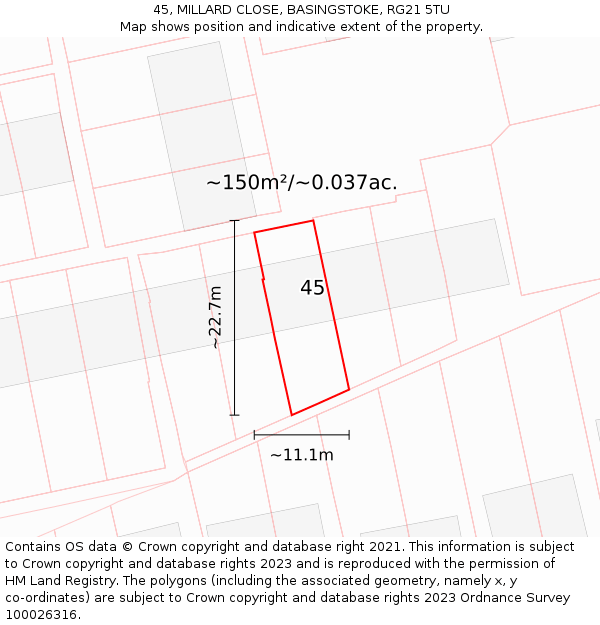 45, MILLARD CLOSE, BASINGSTOKE, RG21 5TU: Plot and title map