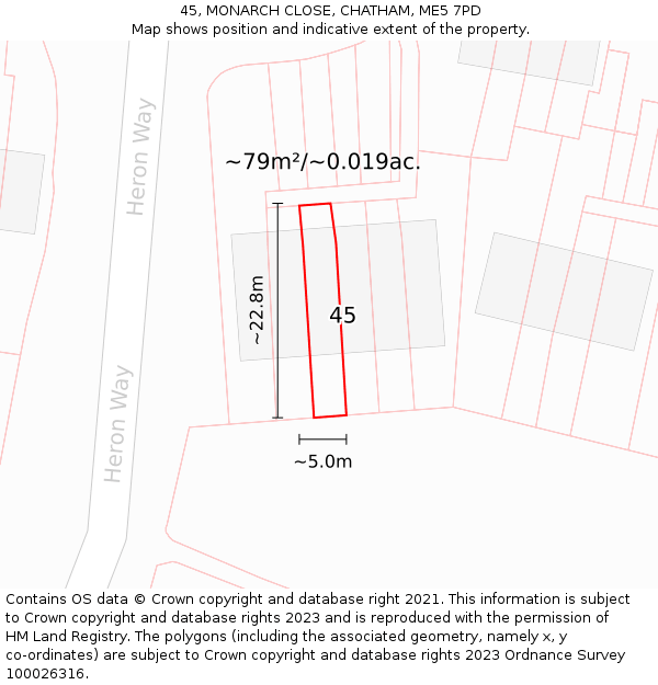 45, MONARCH CLOSE, CHATHAM, ME5 7PD: Plot and title map