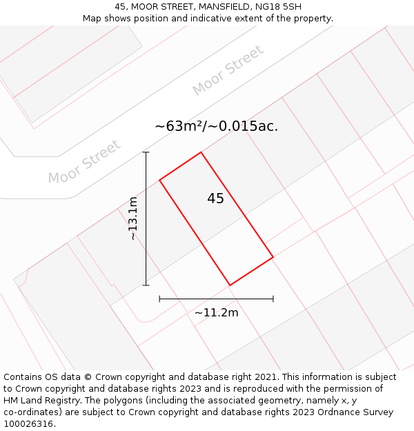 45, MOOR STREET, MANSFIELD, NG18 5SH: Plot and title map
