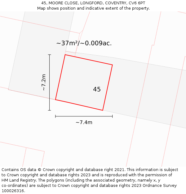 45, MOORE CLOSE, LONGFORD, COVENTRY, CV6 6PT: Plot and title map