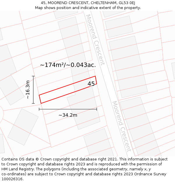 45, MOOREND CRESCENT, CHELTENHAM, GL53 0EJ: Plot and title map