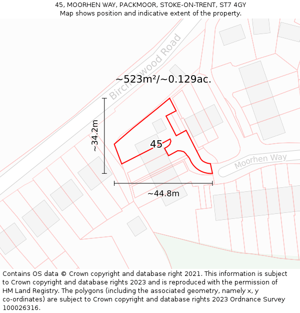 45, MOORHEN WAY, PACKMOOR, STOKE-ON-TRENT, ST7 4GY: Plot and title map
