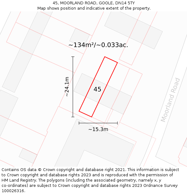 45, MOORLAND ROAD, GOOLE, DN14 5TY: Plot and title map