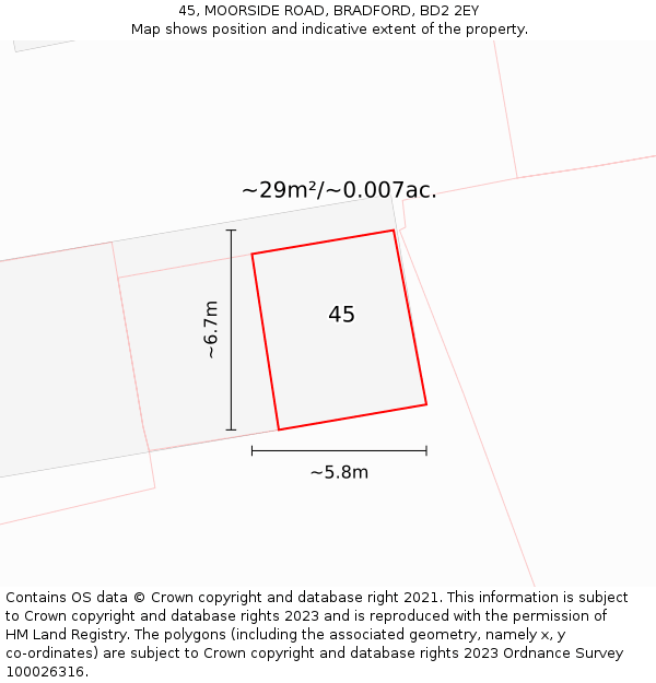 45, MOORSIDE ROAD, BRADFORD, BD2 2EY: Plot and title map