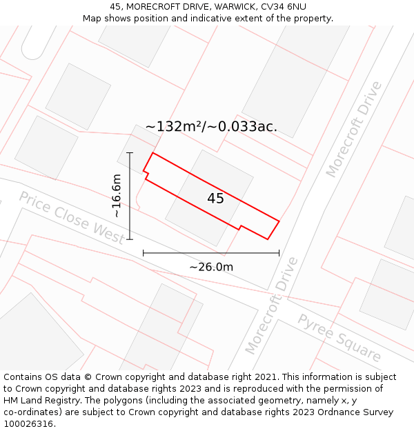 45, MORECROFT DRIVE, WARWICK, CV34 6NU: Plot and title map