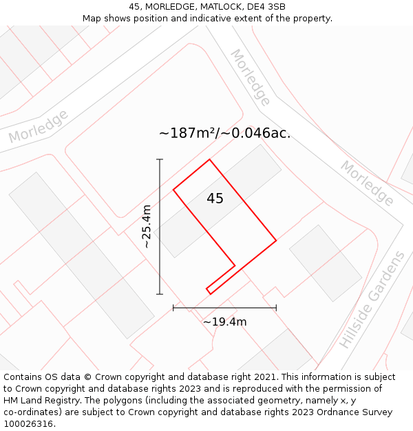 45, MORLEDGE, MATLOCK, DE4 3SB: Plot and title map