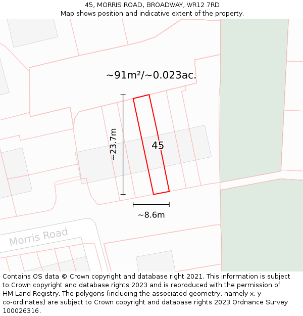 45, MORRIS ROAD, BROADWAY, WR12 7RD: Plot and title map